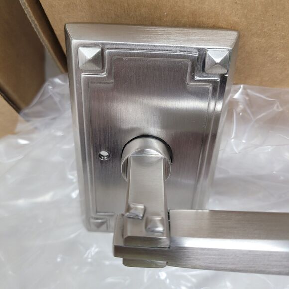 EMTEK Arts Crafts Rectangular Rosette Privacy Lever RH Satin Nickel 3 avail - Picture 3 of 8